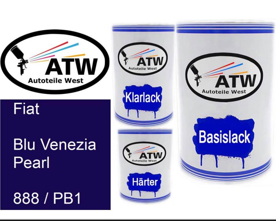 Fiat, Blu Venezia Pearl, 888 / PB1: 500ml Lackdose + 500ml Klarlack + 250ml Härter - Set, von ATW Autoteile West.